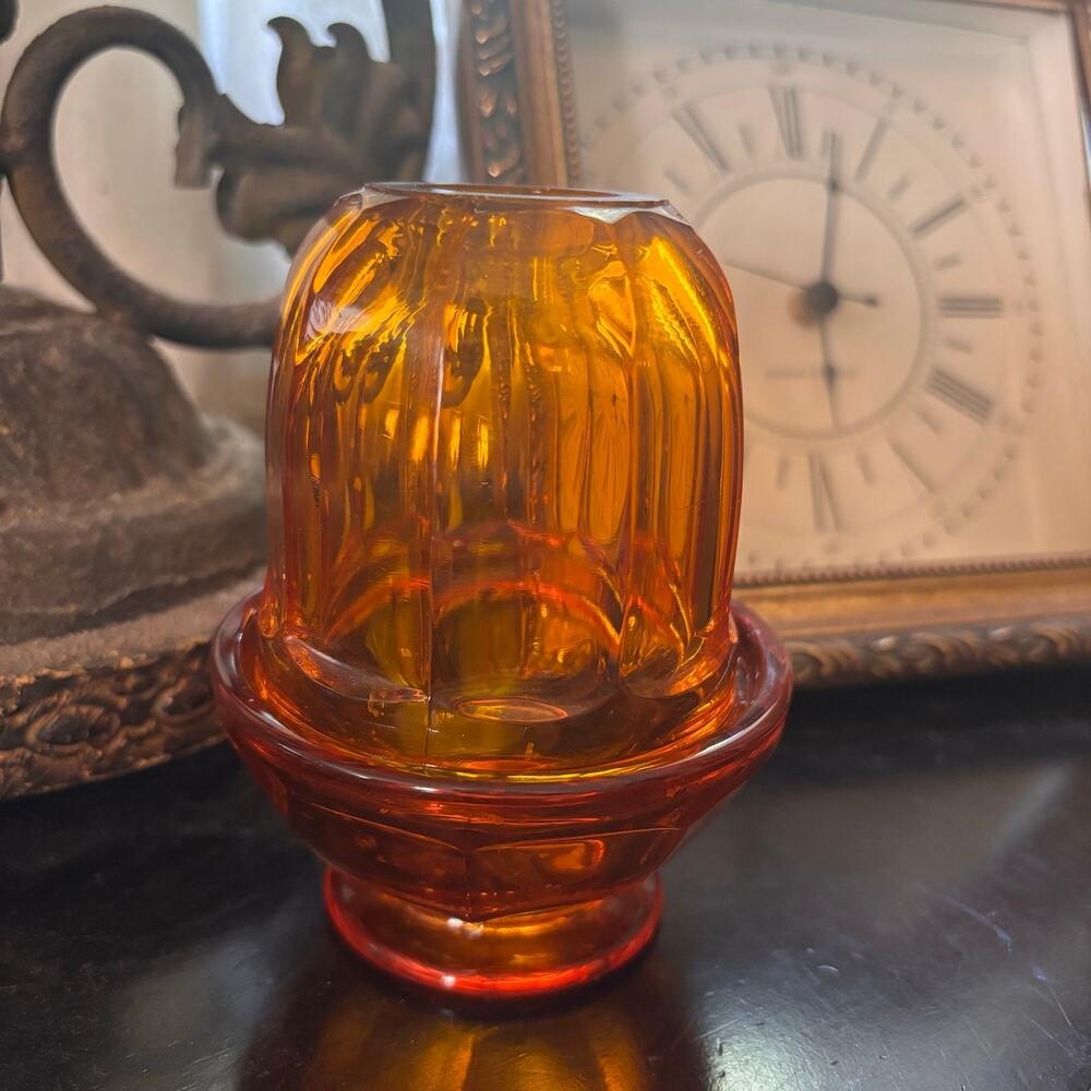 Viking Glass Arlington Amber Fairy Lamp 2pc Vintage Art Glass Votive Holder